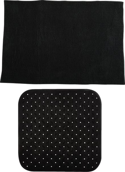 MSV Douche anti-slip mat en droogloop mat - Sevilla badkamer set - rubber/microvezel - zwart