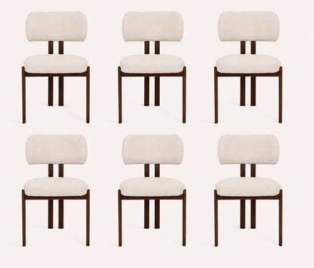 Eetkamerstoel Myra- Japandi design- set van 6 stuks- Beige Structuurstof- Zetelsenbedden Tafel en Stoel