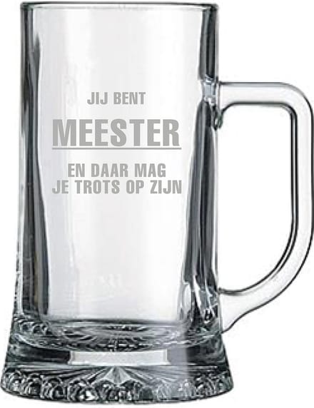 Gegraveerde bierpul 50cl Jij bent Meester en daar mag je trots op zijn
