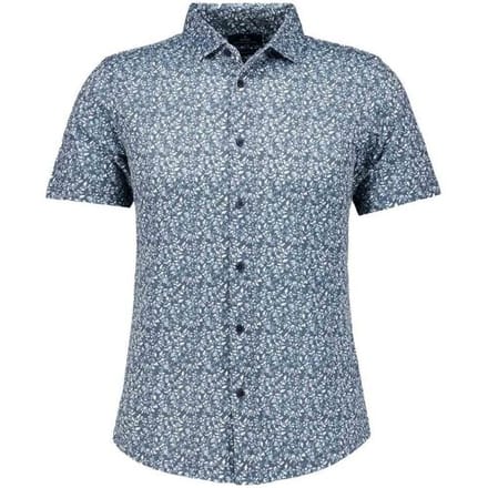 Ragman Overhemd Soft Knit Mini Floral Pattern Kent Collar Night Blue-White / male