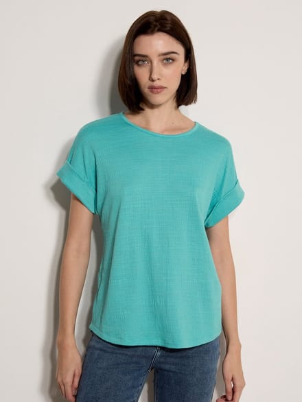 T-shirt met textuur en knoopsluiting aan de achterkant
