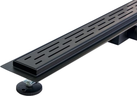 LINEA UNO - Solid 80x7cm - Mat zwart - Douchegoot - Douchedrain – Standaard Rooster – Met Flens – Uitneembaar Sifon & Haarfilter – Zijuitloop – Compleet - 991207
