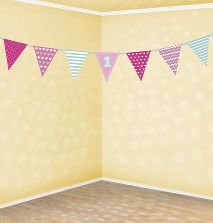 PartyDeco - First Birthday Slinger Roze (1,35 Mtr)