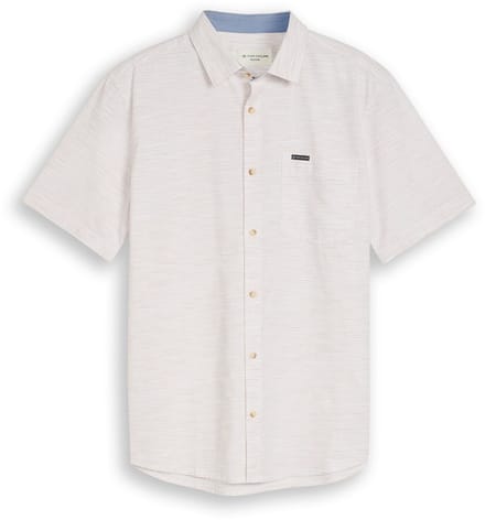 Tom Tailor - Regular fit katoenen overhemd met korte mouwen - Maat S - beige irregular structure