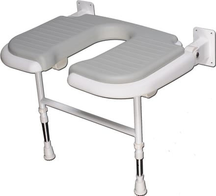 Douchezitje Opklapbaar U-vorm - 58 cm breed - Wand gemonteerd douchekrukje met uitsparing - tot 254 kg