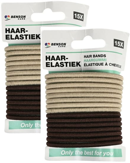 Benson Care Haar elastiekjes - set 60x - bruin/beige - zonder metaal - D5 cm