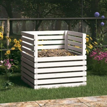 Compostbak Hout - Compostbak Tuin - Organisch Afval Verwerken - Massief Vurenhout - 80x80x78 cm - Wit