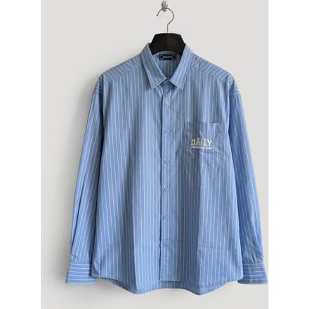 Heren Gestreepte Lange Mouwen Shirt met Borduursel