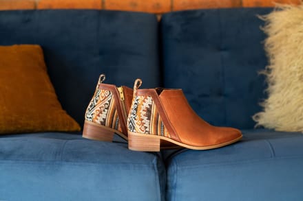 Inkkas, Brown leather Bootie, Dames, Enkellaars, Suede, Old Western Print, Rubberzool, Maat 37