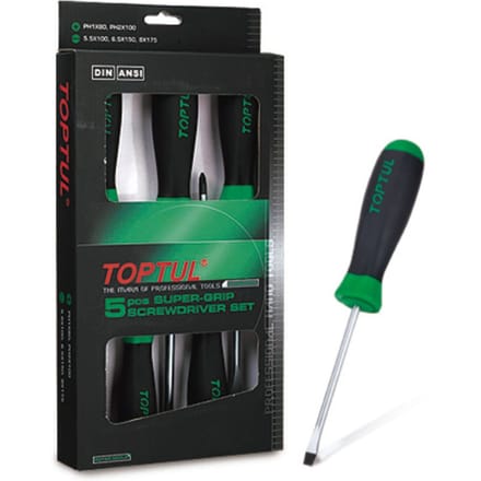Sleuf+Kruissleuf Schroevendrehersatz TOPTUL 5Stk 5.5x100 6.5x150 8.0x175