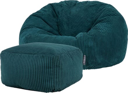 icon - Kingston Zitzak Fauteuil met Poef - Ribfluweel - Blauwgroen