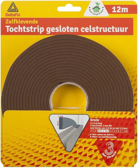 Deltafix Tochtstrip - tochtwering - bruin - zelfklevend - universeel - 12 m x 9 mm x 4 mm