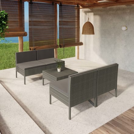 vidaXL - 5-delige - Loungeset - met - kussens - poly - rattan - grijs