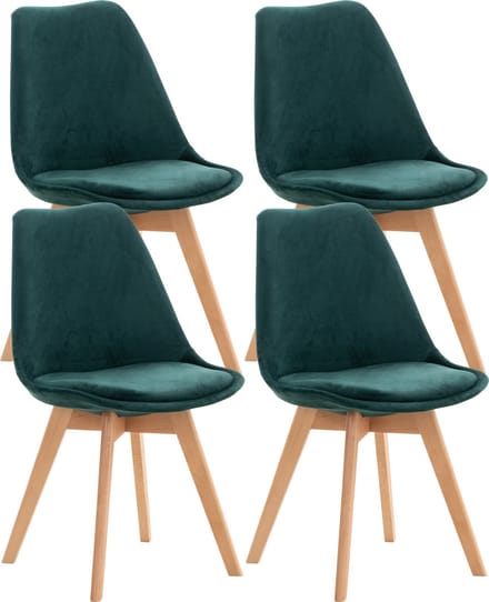 CLP Set van 4 Eetkamerstoelen Linares - met rugleuning - beukenhouten frame - Fluweel/groen