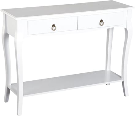 Sidetable – Consoletafel – Wandtafel – Haltafel – Dressoir – Wit – MDF Met Houten Poten – Compact 100x33x75 cm – 2 Laden
