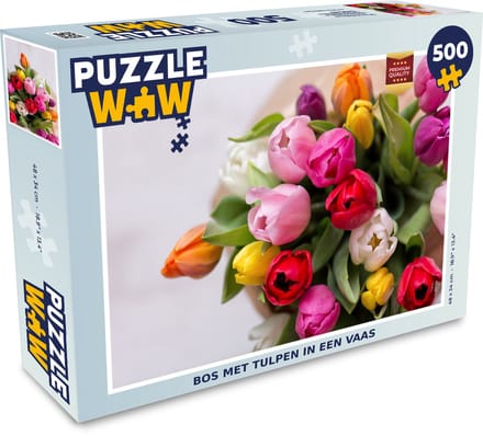 Puzzel Bos met tulpen in een vaas - Legpuzzel - Puzzel 500 stukjes