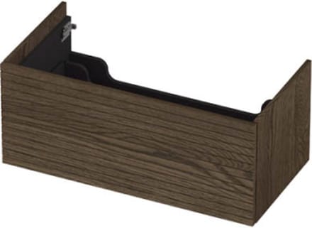 INK wastafelonderkast 1 lade greeploos push to open echt hout met horizontaal gefreesd front 90x45x38cm, massief eiken charcoal