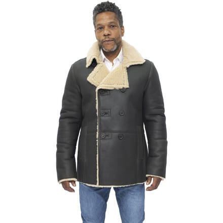 Heren double-breasted shearling schapenvacht erwtenjas-Valencia