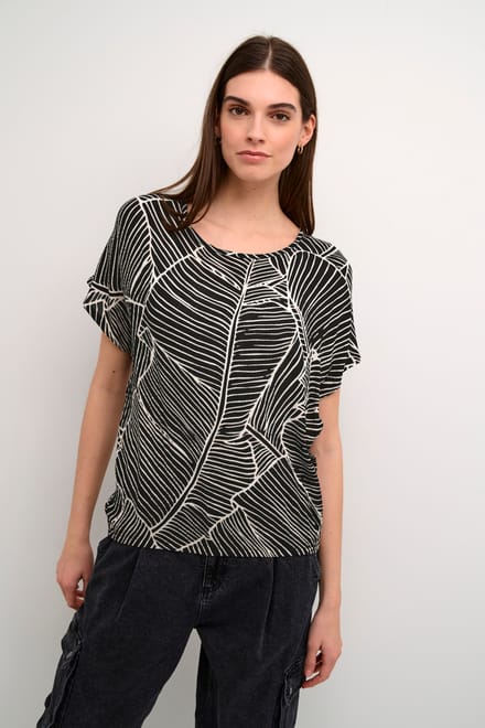 Mouwloos shirt Loose fit Black/Turtledove Leaf Print black white