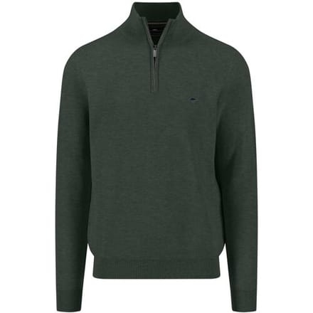 Fynch-Hatton Trui Troyer Zip Fine Allover Texture Dark Ivy / male