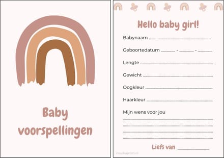 Babyshower invulkaarten | 20 stuks | babyshower | babyshower voorspellingskaarten | babyshower kaarten | babyshower spelletjes | rainbow
