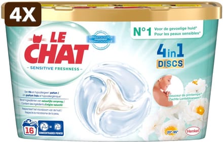 4 x Le Chat Wascapsules Sensitive Zachte Lentebloesem 16 wasbeurten - 16 stuks
