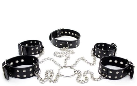 Smart Moves - Collar Handboeien Enkelboeien Set - Met ketting - Zwart