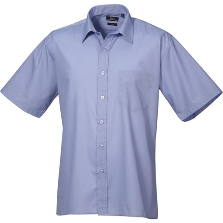 Premier formeel poplin effen werkoverhemd met korte mouwen voor heren 16.5 blauw
