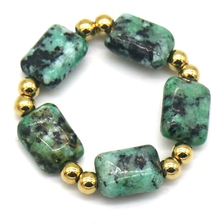 Ring met Steentjes - RVS - One Size - Goudkleurig en Groen