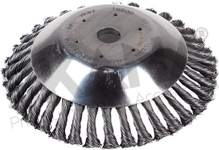 Komborstel Ø 200 mm met zeer resistente gedraaide stalen borstelharen. 20 mm boring