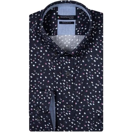 Giordano Overhemd Ivy Button-Down Multi Dots Pattern Twill Navy-Cerise / male