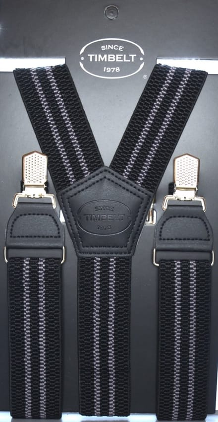 Timbelt Bretels Streep Zwart/grijs - 4 Clips - Extra stevige Klem Clip - Elastische Bretels