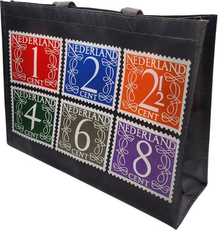 Postzegel shopper van non woven polyester 100 grams 45x15x33cm boodschappentas V10718