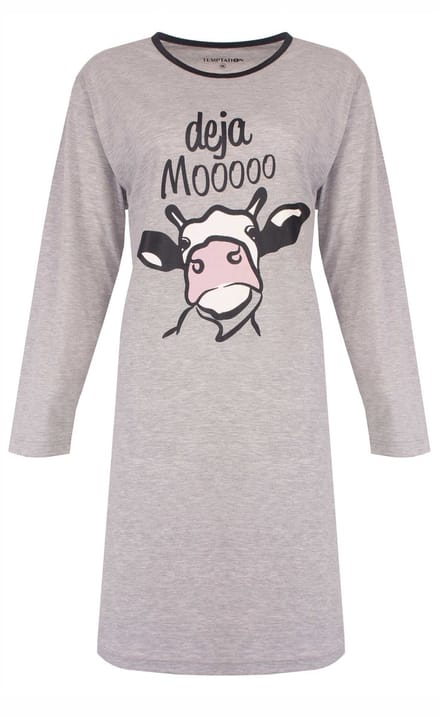 Temptation Dames Nachthemd - Bigshirt - Lange Mouw - Grijs Melange - Maat M