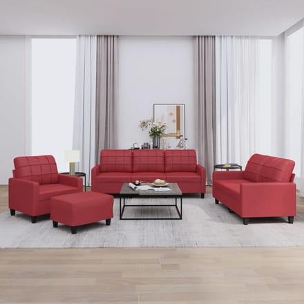 vidaXL - 4-delige - Loungeset - met - kussens - fluweel - wijnrood