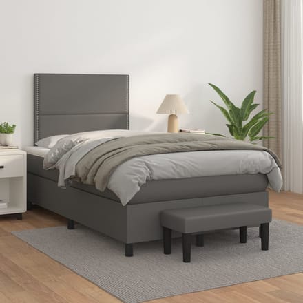 vidaXL - Boxspring - met - matras - kunstleer - grijs - 120x200 - cm