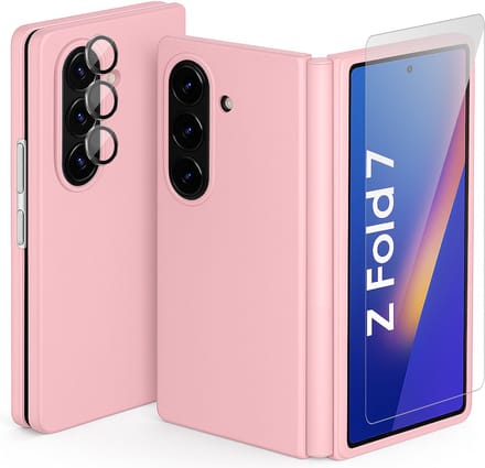 Hoesje geschikt voor Samsung Galaxy Z Fold 7 - Screenprotector Glas & Camera Protector - Mat Back Case Roze