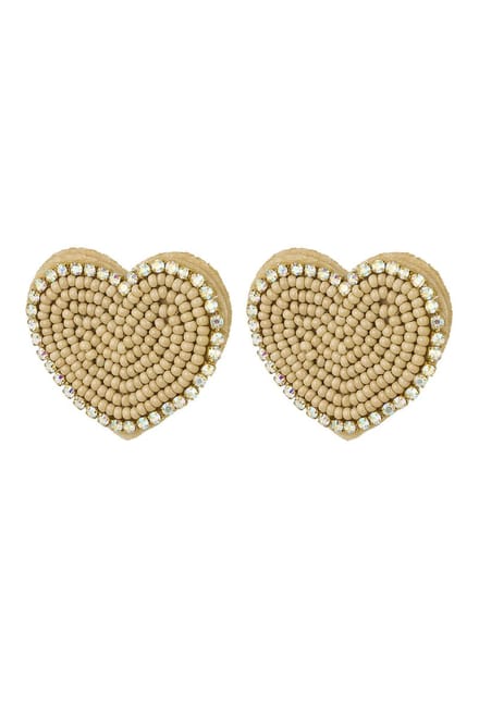 Kralen oorbellen hart met strass Beige Glas