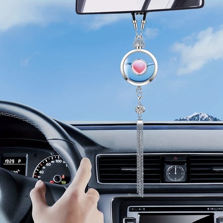 Luxe Auto Ornament – Zilverkleurig met Roze Hart – Inclusief Elegante Geschenkdoos