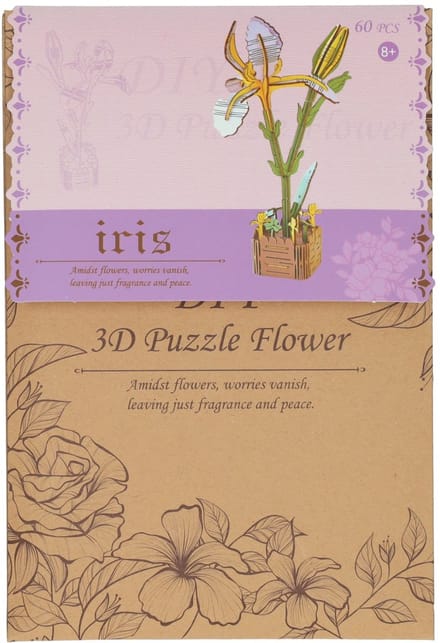Lobbes houten bouwpakket 3D Iris bloemen 60-delig knutselset.
