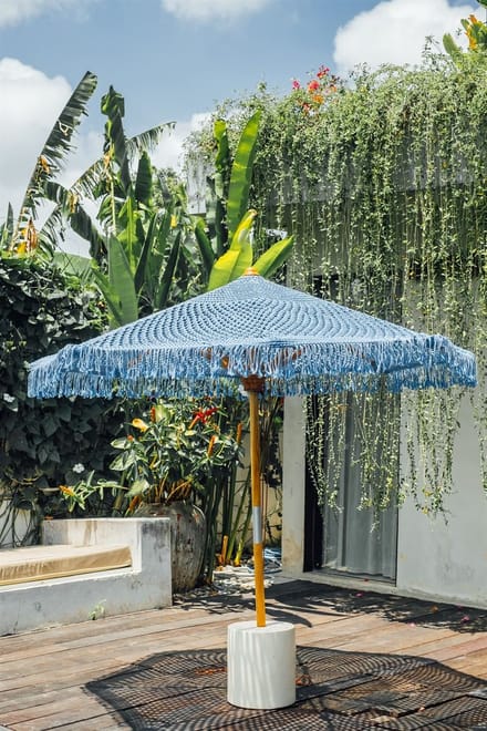 Handgeknoopte parasol fringes - blauw - 250 cm