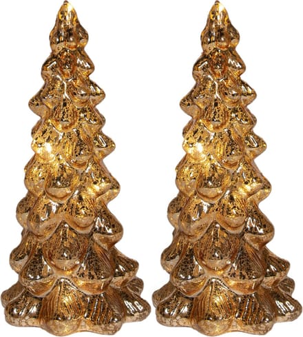 Anna's Collection Kerstboom beeldjes - 2x - goud - met LED licht - H20 cm - glas - decoratie