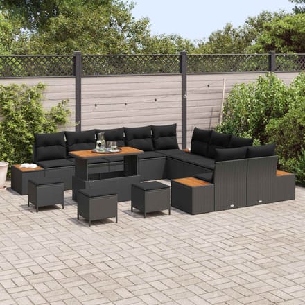 vidaXL - Tuinbank - Set - 14 - st - 13-zits - Zwart - Poly - rattan