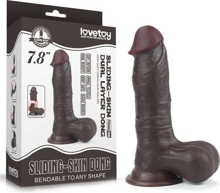 Lovetoy Dildo met Sliding Skin / Bewegende Huid 19.5 x 4.5 cm - bruin