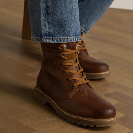Manfield - Heren - Cognac leren boots met imitatiebond - Maat 41