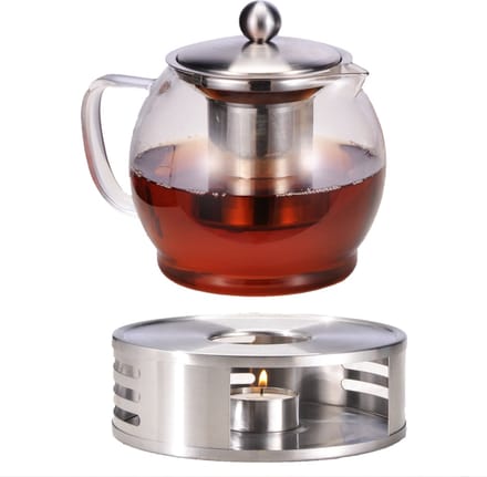 HI Theepot - glas - met filter en warmhoudplaat - 1,2L