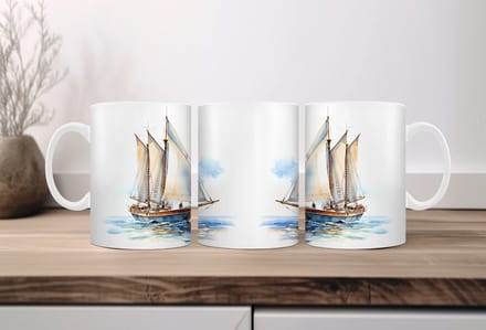 Auqarel koffiemok Zeilboot 2
