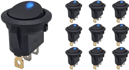 ProRide Wipschakelaar ON-OFF KCD2-12 - 3 pins - Rond - 12V/20A - LED indicator Blauw - 10 stuks