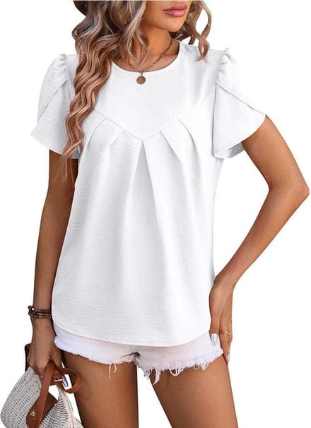ASTRADAVI Damesmode - Top - Elegante Crêpe Blouse met Overlap Mouwen - Off White / Small