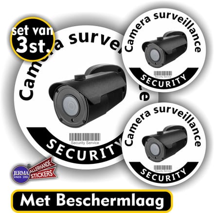 Jerma - Cameratoezicht - Stickers - Camera Surveillance - 1x Ø 12 - 2 van Ø 7 cm - Weerbestendig